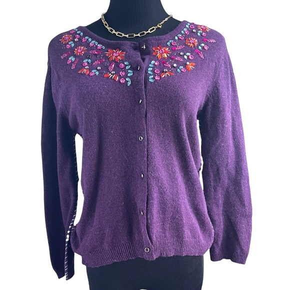 Free people wool angora embroidered purple cardigan - Picture 1 of 7